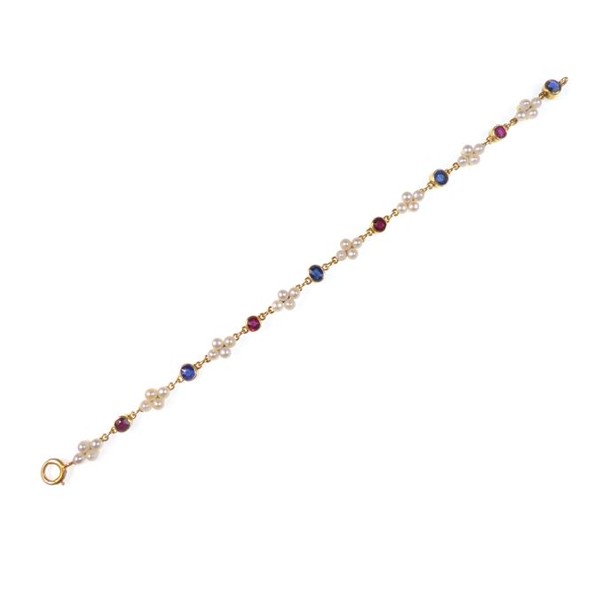 Antique pearl quatrelobe, ruby and sapphire bracelet | MasterArt